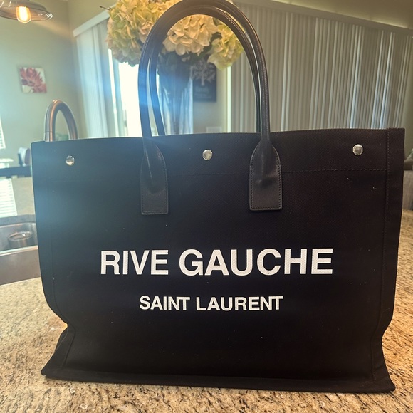 Rive Gauche leather-trimmed printed canvas tote - Picture 5 of 8